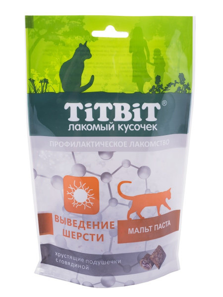 картинка Хрустящие подушечки ТитБит (TiTBiT) для кошек для вывода шерсти, говядина, 60 гр. от магазина Зоокалуга