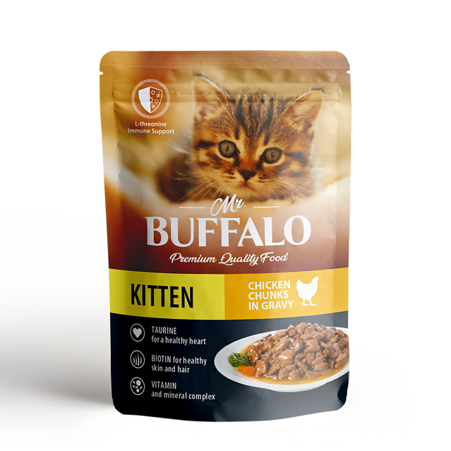 картинка Мистер Баффало (Mr. Buffalo) консервированный корм для котят, Нежный цыпленок в соусе, 85 гр. от магазина Зоокалуга