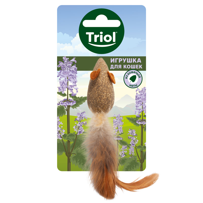 картинка Игрушка Триол для кошек из прессованной мяты "Мышка с перьями"  от магазина Зоокалуга