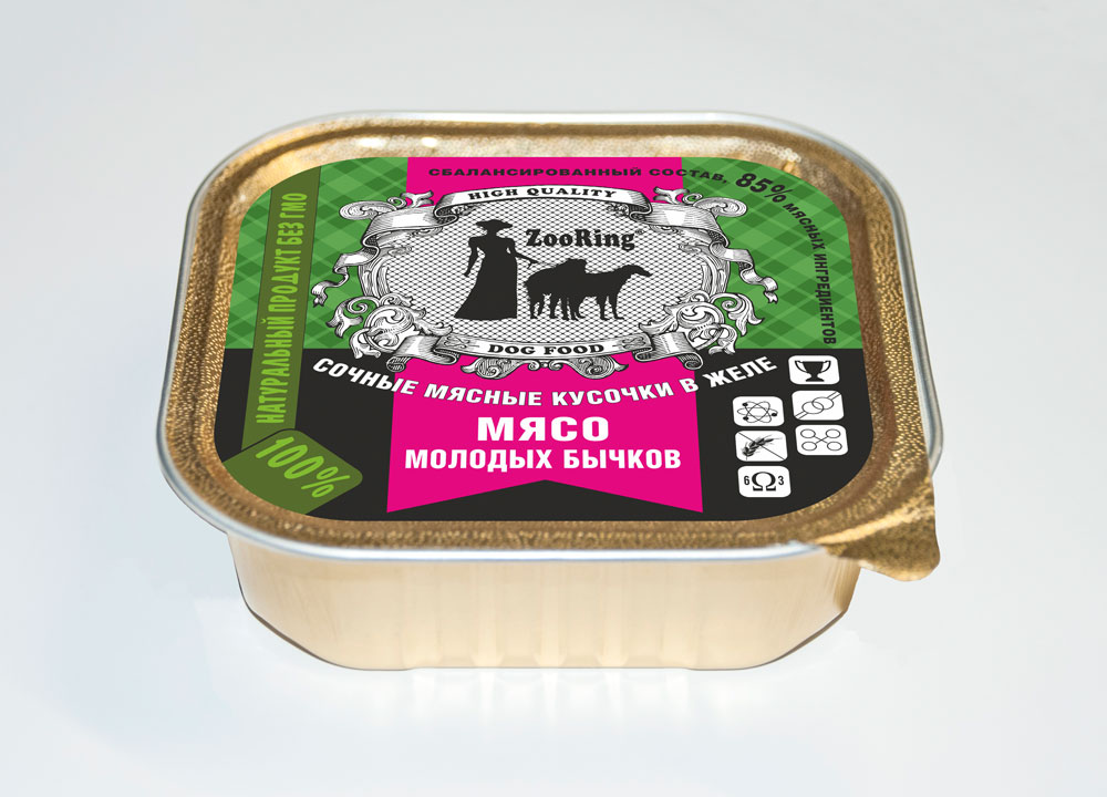 картинка Зооринг консервированный корм (Zooring) для собак, мясо молодых бычков,  желе, 100 гр. от магазина Зоокалуга