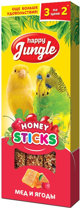картинка Хэппи Джангл (Happy Jungle) лакомство - палочки для птиц, мед и ягоды, 3 шт. от магазина Зоокалуга