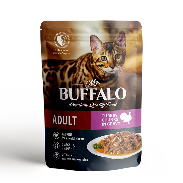 картинка Мистер Баффало (Mr. Buffalo) консервированный корм для кошек с чувствительным пищеварением, индейка в соусе, 85 гр. от магазина Зоокалуга