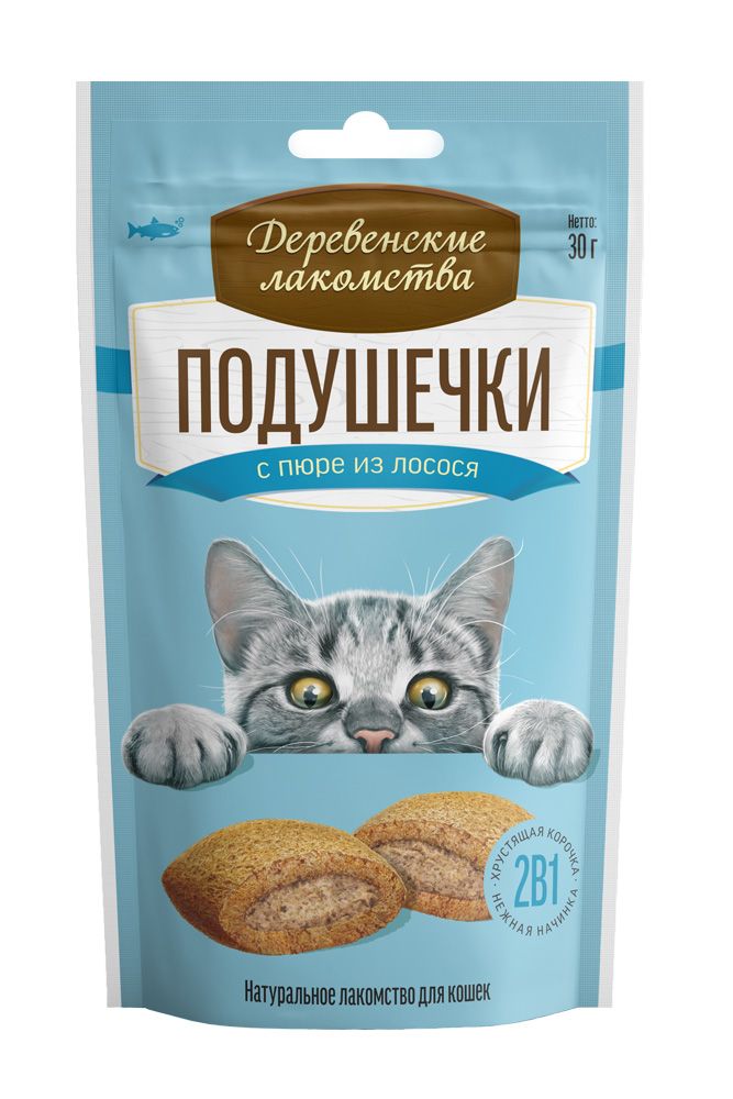 картинка ДЕРЕВ.ЛАКОМ. д/к Подушечки с пюре из лосося 30гр от магазина Зоокалуга