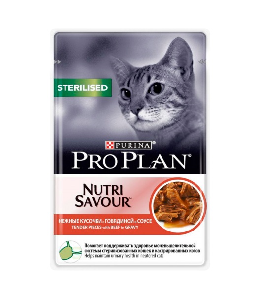 картинка Про План (Pro Plan) корм консервированный для кастрированных котов и стерилизованных кошек, говядина в соусе, 85 гр. от магазина Зоокалуга