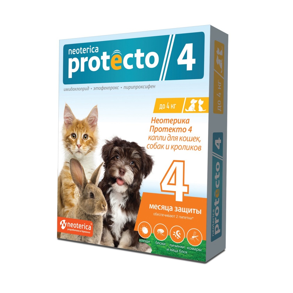 картинка Капли на холку Протекто (Neoterica Protecto) против блох и клещей для кошек и собак весом до 4 кг. от магазина Зоокалуга
