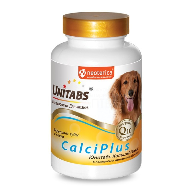 картинка Витамины Юнитабс Кальций плюс с Q10 для собак, 100 таб. от магазина Зоокалуга