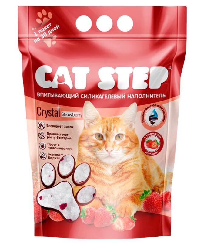картинка  Кэт Стэп Arctic Strawberry (Cat Step) наполнитель силикагелевый для кошек, аромат клубники 3,8 л. от магазина Зоокалуга