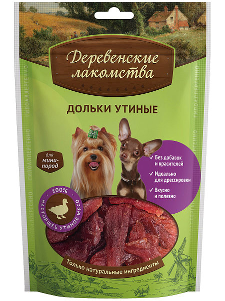 картинка Деревенские лакомства дольки утиные для собак мелких пород, 55 гр. от магазина Зоокалуга