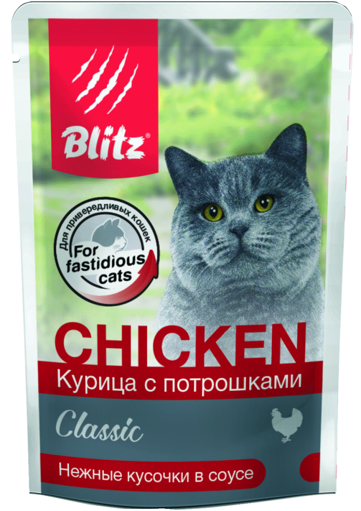 картинка Блитц (Blitz) 85 гр. пауч для кошек, Курица/потрошки, в соусе 1*24 от магазина Зоокалуга