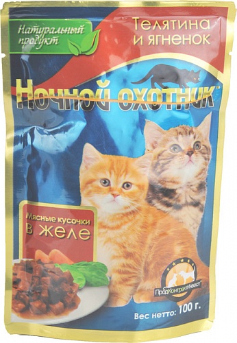 картинка Ночной охотник консервированный корм для котят, телятина/ягненок в желе, 100 гр. от магазина Зоокалуга