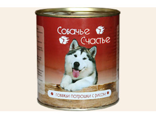 картинка Собачье Счастье консервированный корм для собак, говядина/потрошки/рис, 750 гр. от магазина Зоокалуга