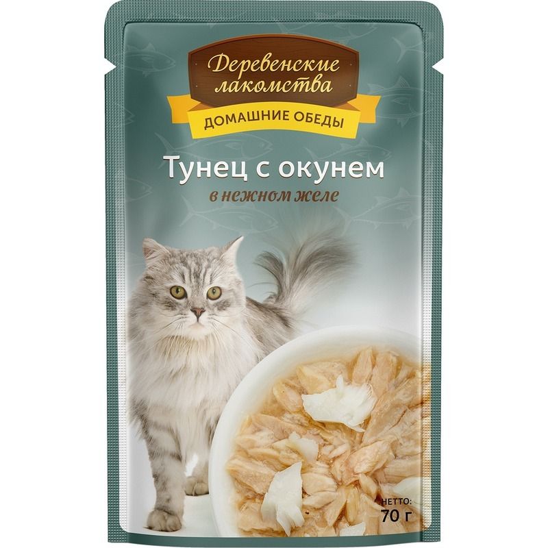 картинка ДЕРЕВ.ЛАКОМ 70г пауч д/кош Тунец/окунь в нежном желе 1*12 от магазина Зоокалуга