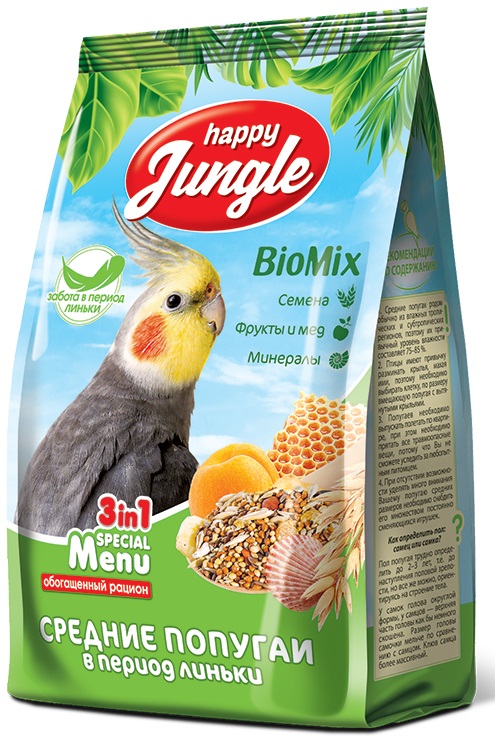 картинка Хэппи Джангл (Happy Jungle) корм для средних попугаев во время линьки, 500 гр. от магазина Зоокалуга