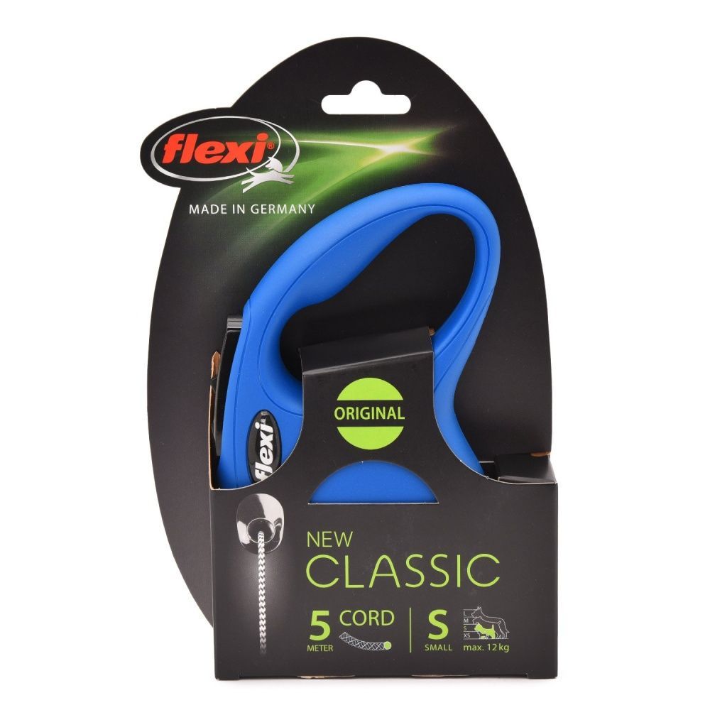 картинка Рулетка Флекси (Flexi New Classic S) для собак до 12 кг.,трос, 5 метров, синяя от магазина Зоокалуга