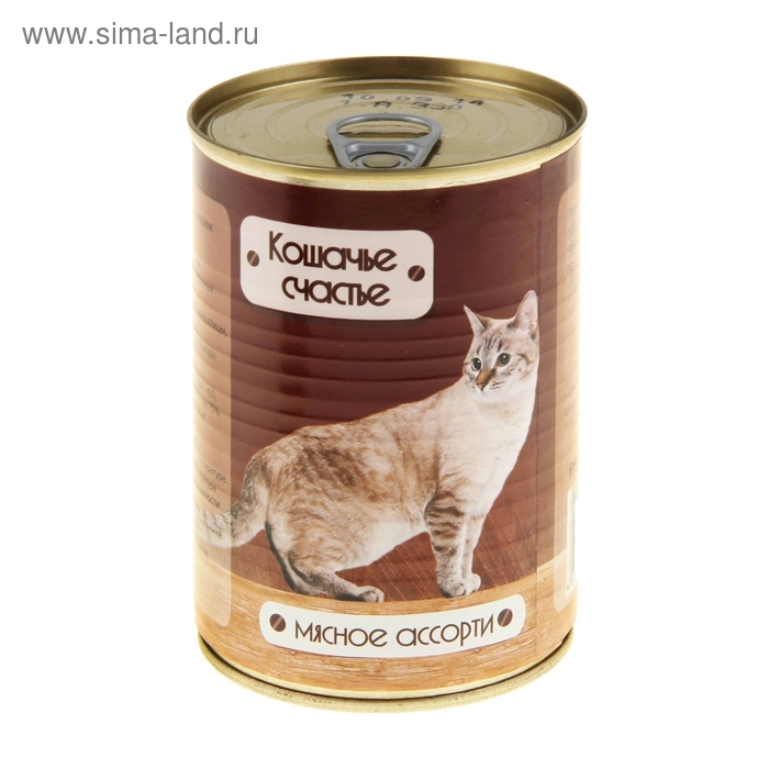 картинка Консервированный корм Кошачье счастье для взрослых кошек, мясное ассорти, 410 гр. от магазина Зоокалуга
