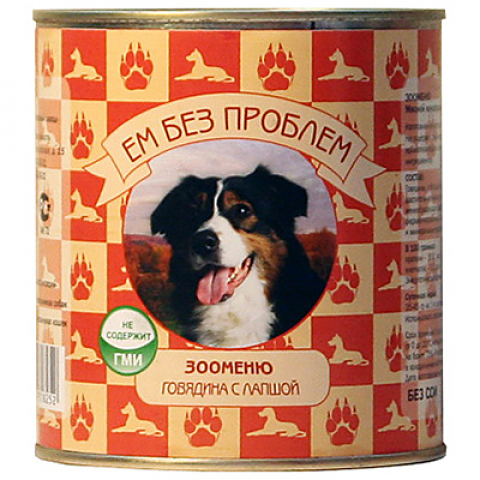 картинка Консервированный корм ЕМ БЕЗ ПРОБЛЕМ для собак, говядина с лапшой, 750 гр. от магазина Зоокалуга