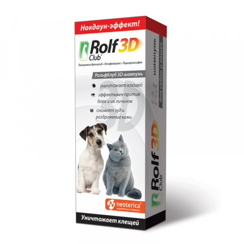 картинка Рольф клуб 3D (Rolf Club) шампунь от блох и клещей для кошек и собак, 200 мл. от магазина Зоокалуга