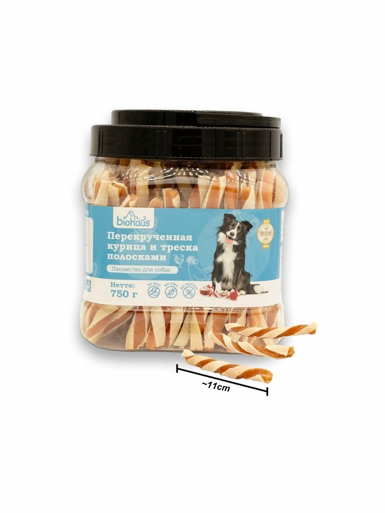 картинка БИОХАУС лак д/соб Курица/треска перекрученная полосками 750гр от магазина Зоокалуга