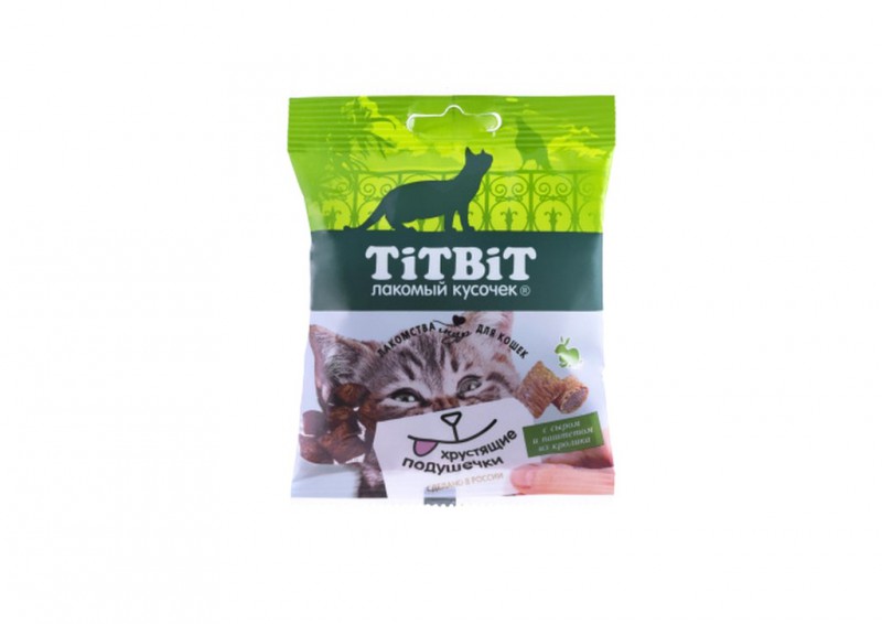 картинка Хрустящие подушечки ТитБит (TiTBiT) для кошек с сыром и паштетом из кролика, 30 гр. от магазина Зоокалуга