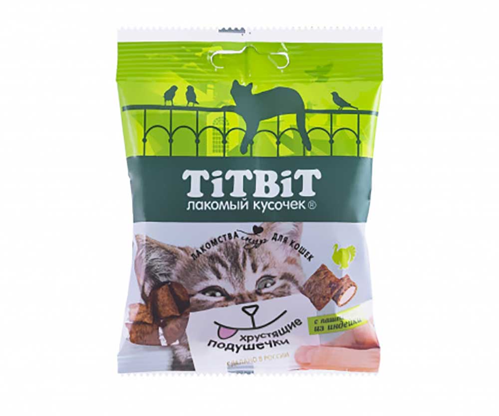 картинка Хрустящие подушечки ТитБит (TiTBiT) для кошек с паштетом из индейки, 30 гр. от магазина Зоокалуга