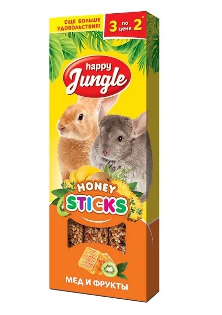 картинка Хэппи Джангл (Happy Jungle) лакомство - палочки для крупных грызунов, мед и фрукты, 3 шт. от магазина Зоокалуга