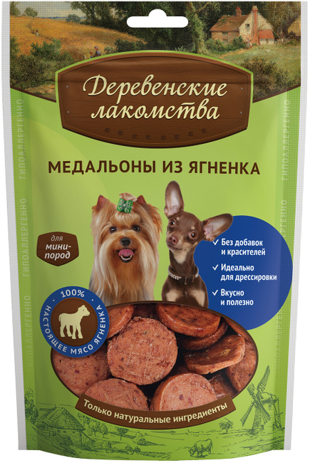 картинка Деревенские лакомства медальоны из ягненка для собак мелких пород, 55 гр. от магазина Зоокалуга