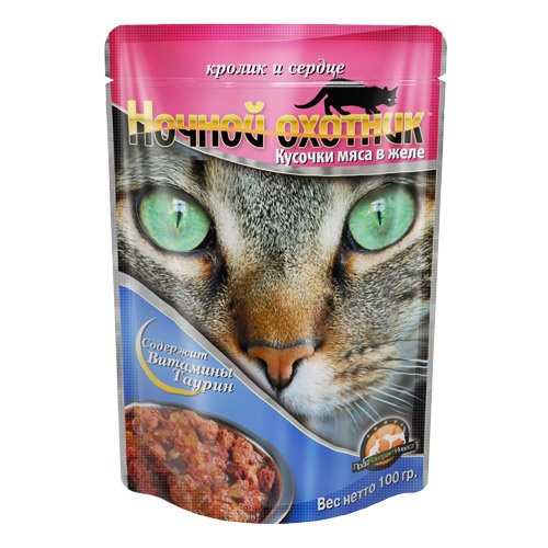 картинка Ночной охотник консервированный корм для кошек, кролик/сердце в желе, 100 гр. от магазина Зоокалуга