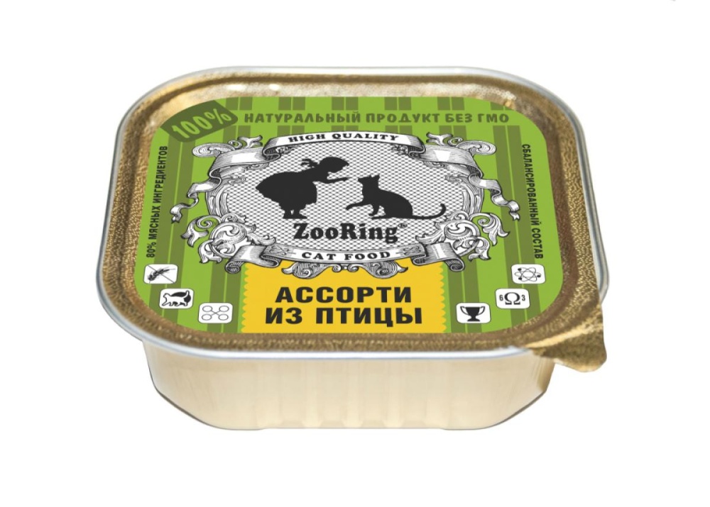 картинка ЗооРинг консервированный корм для кошек, ассорти из птицы, паштет, 100 гр. от магазина Зоокалуга