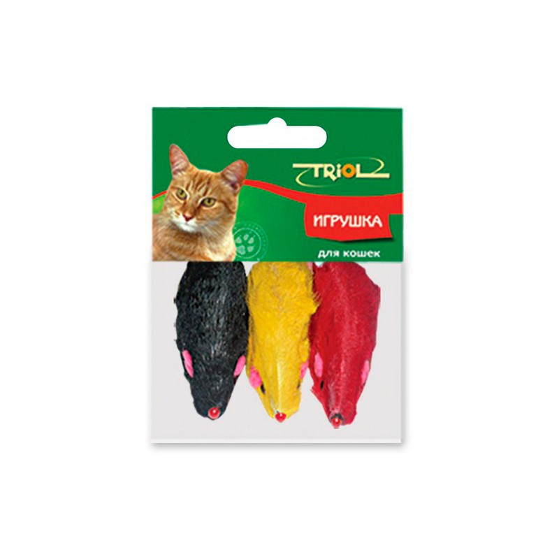 картинка Игрушка Триол (Triol) для кошек - мышь пушистая цветная, 75мм, 3 шт. от магазина Зоокалуга