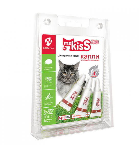 картинка Миссис Кисс (Ms. Kiss) капли на холку для крупных кошек,  уход за шерстью и отпугивания насекомых. от магазина Зоокалуга