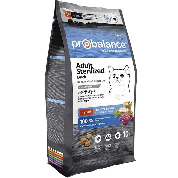 картинка Про Баланс (Pro Balance) сухой корм для стерилизованных кошек и кастрированных котов, утка, 10 кг. от магазина Зоокалуга