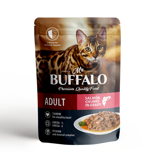 картинка Мистер Баффало (Mr. Buffalo) консервированный корм для кошек, лосось  в соусе, 85 гр. от магазина Зоокалуга