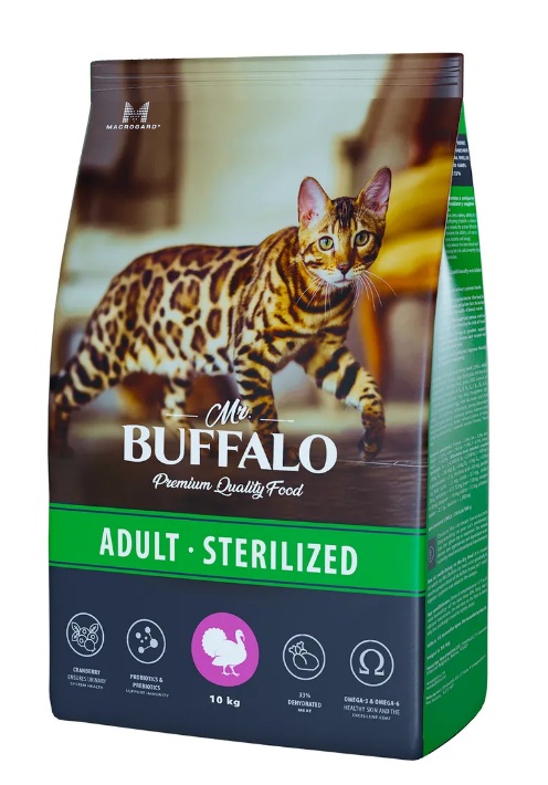 картинка Сухой корм Мистер Баффало (Mr. Buffalo) для кастрированных котов и стерилизованных кошек, индейка, 10 кг. от магазина Зоокалуга
