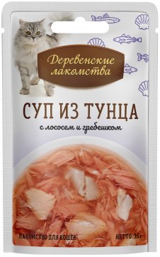 картинка Деревенские лакомства суп для кошек, тунец/лосось/гребешки, 35 гр. от магазина Зоокалуга