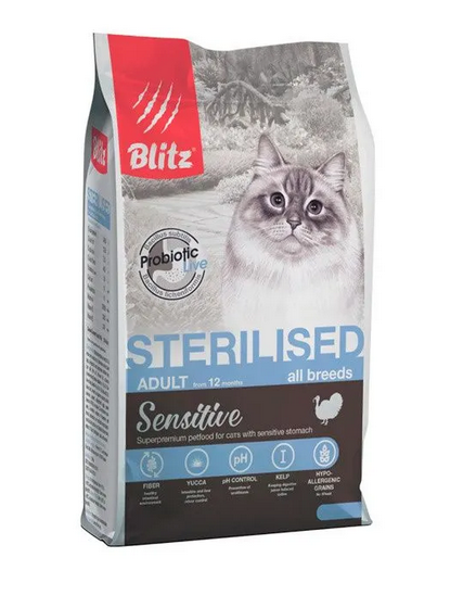 картинка Блитц (Blitz) 0,4 кг. сухой для стерилизованных кошек, Индейка от магазина Зоокалуга