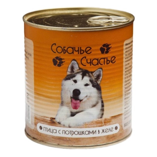 картинка Собачье Счастье консервированный корм для собак, птица/потрошки, 750 гр. от магазина Зоокалуга