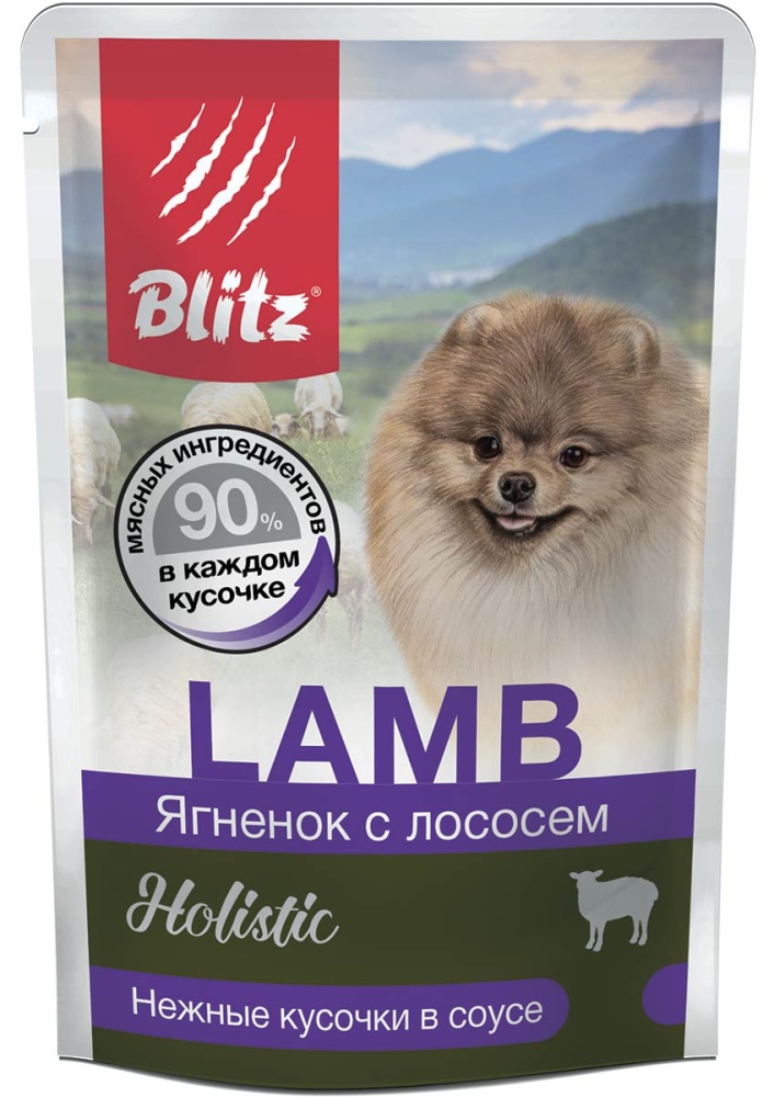 картинка Блитц (Blitz) пауч 85 гр. для собак мелких пород, Ягненок/лосось, в соусе 1*24 от магазина Зоокалуга
