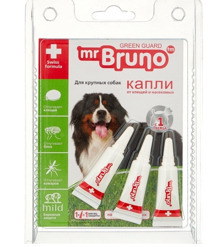 картинка Капли Мистер Бруно (Mr. Bruno) для ухода за шерстью и отпугивания насекомых для крупных собак, 3 шт. от магазина Зоокалуга