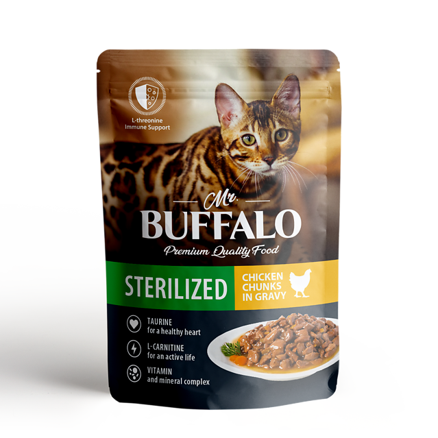 картинка Мистер Баффало (Mr. Buffalo) консервированный корм для стерилизованных кошек, цыпленок в соусе, 85 гр. от магазина Зоокалуга