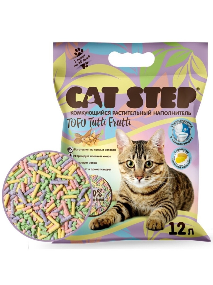 картинка Кэт Стэп Tofu Tutti Frutti (Cat Step) наполнитель комкующийся растительный, 12 л. от магазина Зоокалуга