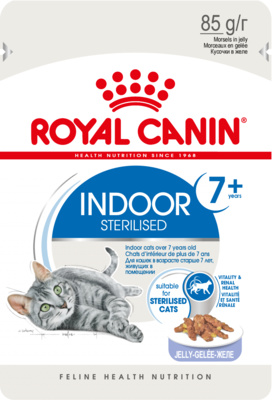 картинка Корм консервированный Роял Канин (Royal Canin Indor 7+ ) для домашних кошек старше 7 лет, желе, 85 гр. от магазина Зоокалуга