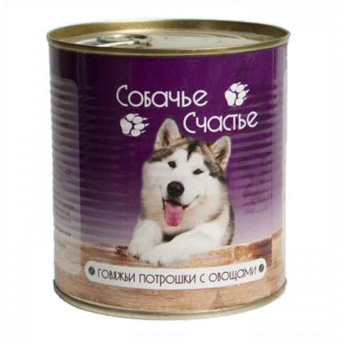 картинка Собачье Счастье консервированный корм для собак, говядина/потрошки/овощи, 750 гр. от магазина Зоокалуга