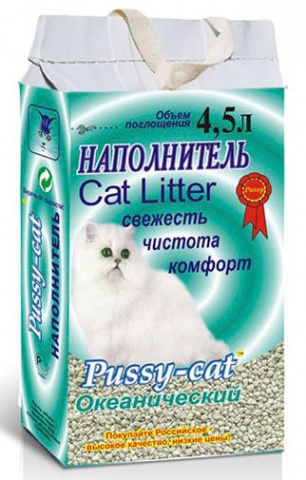 картинка Пусси Кэт (Pussy Cat) наполнитель впитывающий для кошек с ароматом океанической свежести, 4,5 л. от магазина Зоокалуга