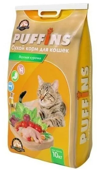 картинка Сухой корм Пуффинс (Puffins) для кошек, вкусная курочка, 10 кг. от магазина Зоокалуга