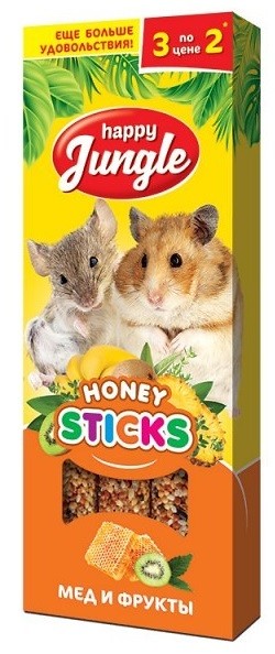 картинка Хэппи Джангл (Happy Jungle) лакомство -  палочки для мелких грызунов, мед и фрукты, 3 шт. от магазина Зоокалуга