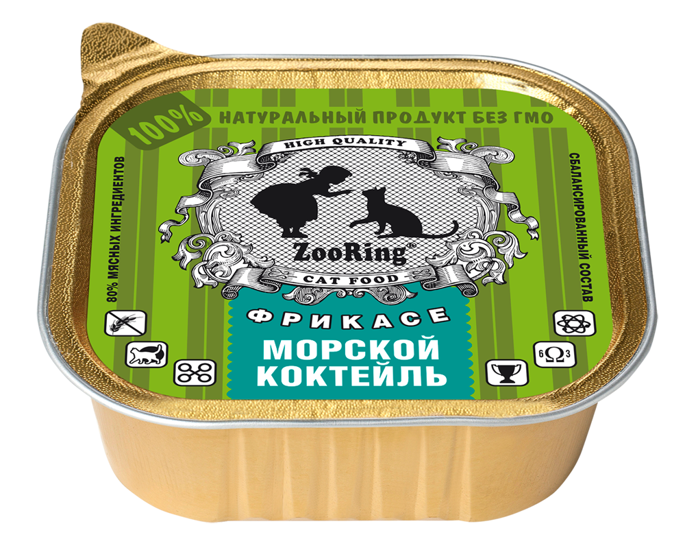 картинка ЗооРинг консервированный корм для кошек, кусочки в желе, Морской коктейль, 100 гр. от магазина Зоокалуга