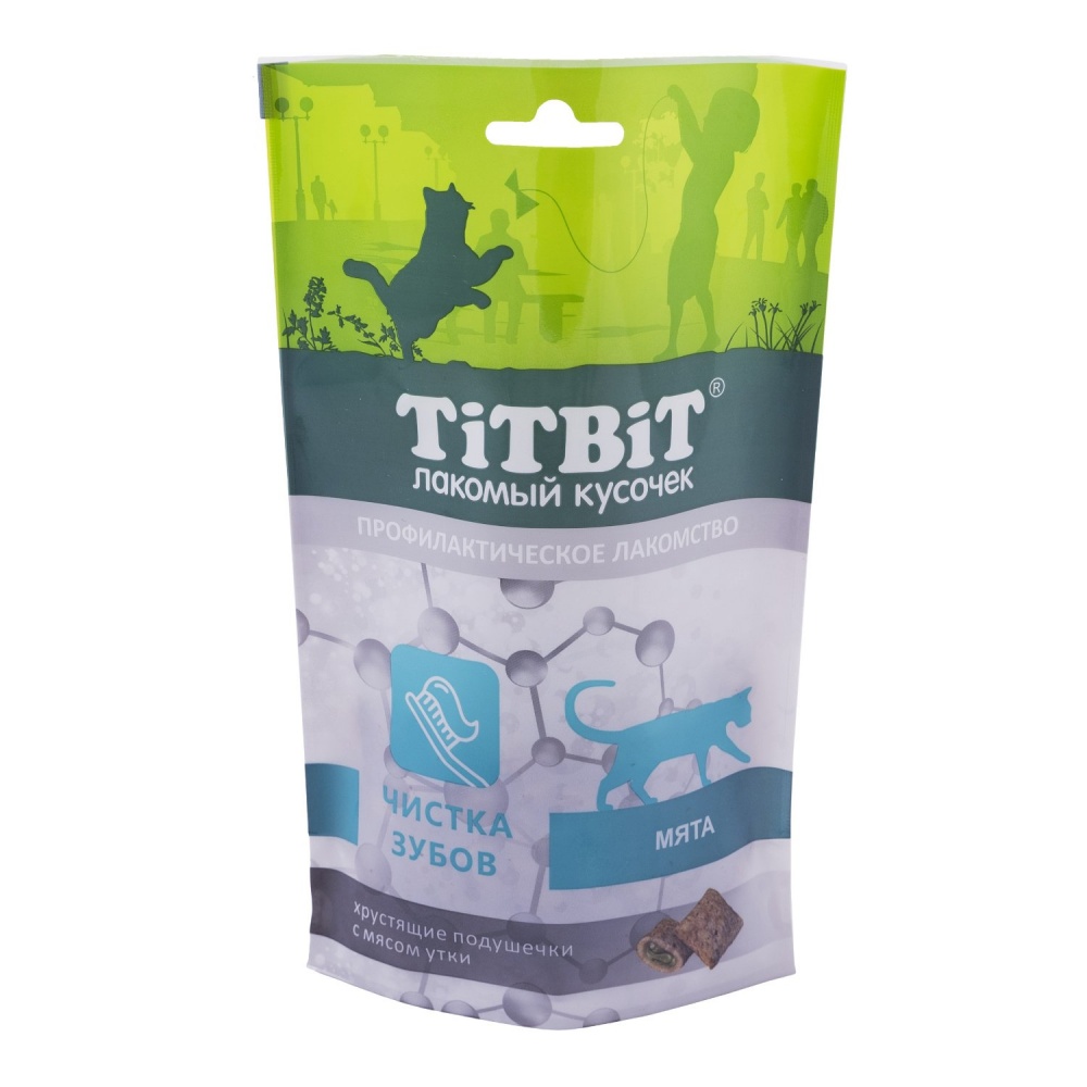 картинка Хрустящие подушечки ТитБит (TiTBiT) для кошек чистка зубов, утка, 60 гр. от магазина Зоокалуга