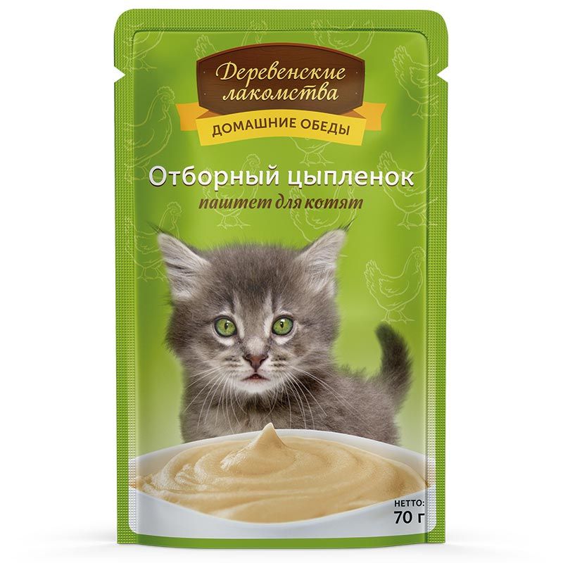картинка ДЕРЕВ.ЛАКОМ 70г пауч д/котят Отборный цыпленок паштет 1*12 от магазина Зоокалуга