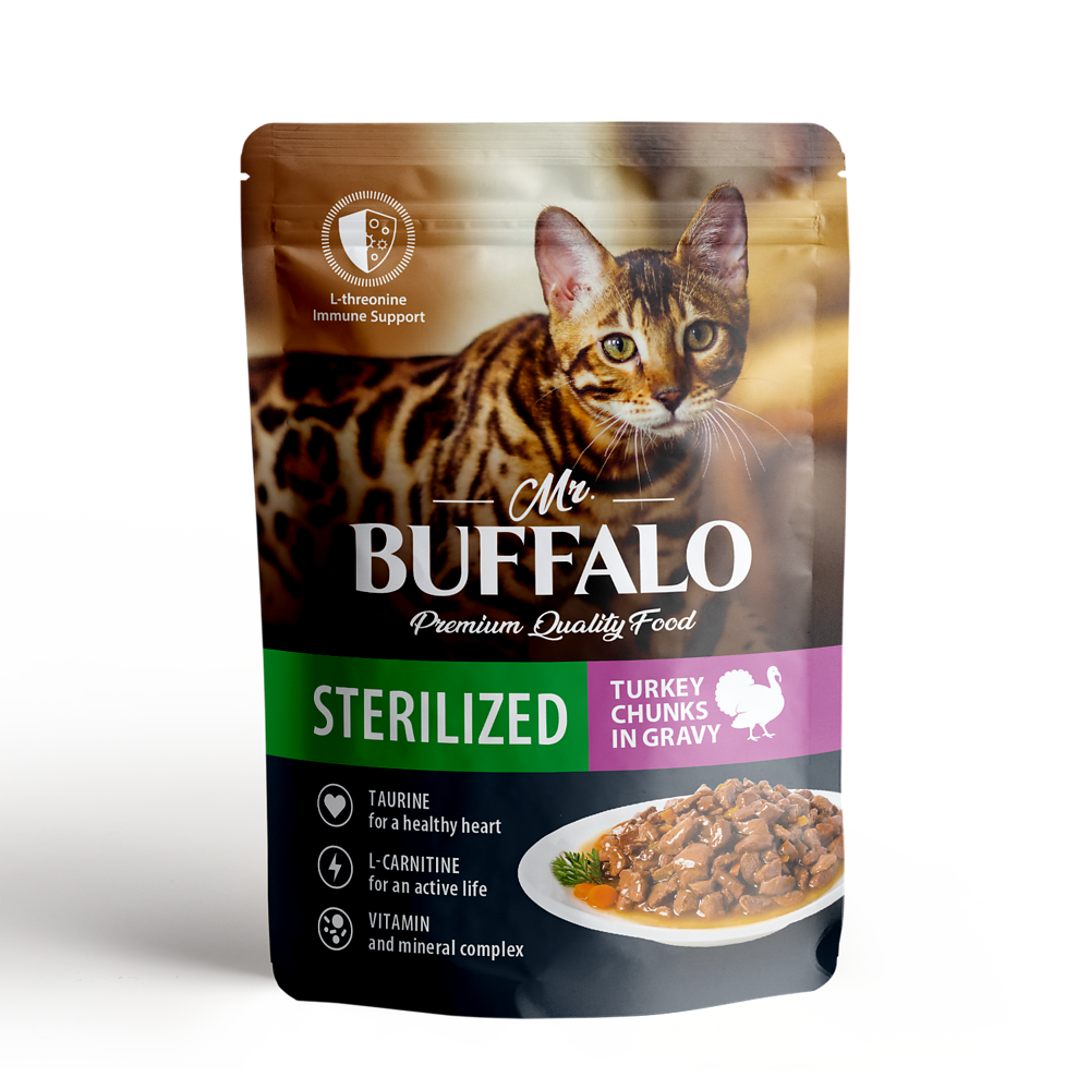 картинка Мистер Баффало (Mr. Buffalo) консервированный корм для стерилизованных кошек, индейка в соусе, 85 гр. от магазина Зоокалуга