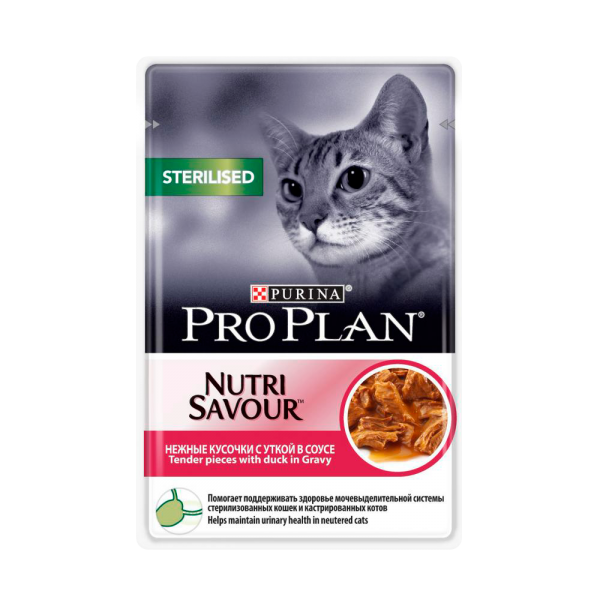 картинка Про План (Pro Plan) корм консервированный для кастрированных котов и стерилизованных кошек, утка в соусе, 85 гр. от магазина Зоокалуга